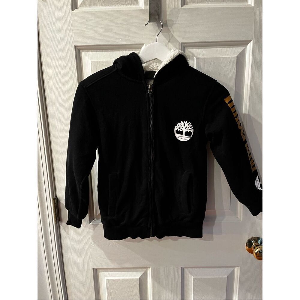 Timberland Boys Black Fleece Lined Zip Up Hoodie sz L 14-16 EUC